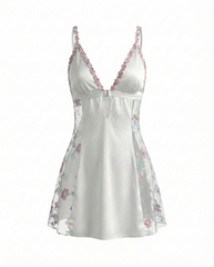 Sexy V-Neck Sling Nightdress with Cross-Back & Embroidered Details