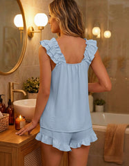 2-Piece Soft Pajama Set with Ruffle Tank Top & Shorts