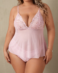 Sexy Plus Size Sheer Lace Cami Dress & Heart Panty Set