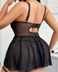 Sexy Deep V Lace Cami Nightdress Set with Sheer Bra & Matching Panty