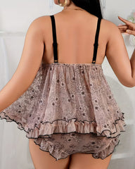 Sexy Plus Size Floral Pattern Nightdress Set with Panty