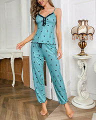 Heart-Print Long Pants Pajama Set – Cozy Loungewear