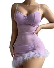 Sexy See-Through Slim Fit Temptation Suspender Nightdress(With pants)