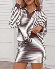 Plus Size V-Neck Mini Skirt Set – Casual 2-Piece Outfit