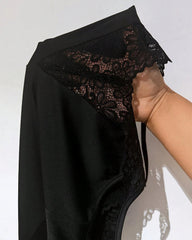 Plus Size Lace Splice Deep V Backless Nightdress – Sexy Lingerie Sleepwear for Women