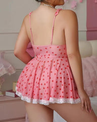 Plus Size Sexy Heart Pattern Chemise Nightwear Set with Panty