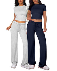 Casual Short-Sleeve Tee & Drawstring Pants Lounge Set