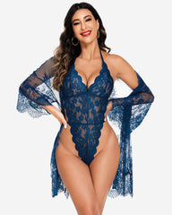 Sexy 2-Piece Lace Robe with Teddy Set