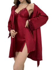 Satin Deep V Lingerie Set – Sexy Nightdress with Robe