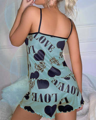 Women's Heart & Letter Print Lettuce Trim