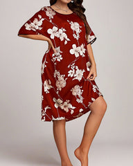 Plus Size Printed Ice Silk Nightdress