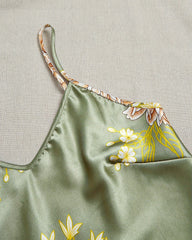 Sexy V-Neck Satin Cami & Shorts Pajama Set with Elegant Floral Print