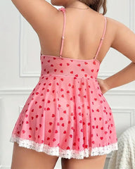 Plus Size Sexy Heart Pattern Chemise Nightwear Set with Panty