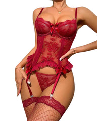 Sexy Floral Lace Lingerie Set – Sheer Deep V Bodysuit