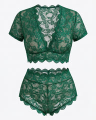 Sexy Plus Size Deep V Bra & Panty Set with Floral Lace