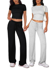 Casual Short-Sleeve Tee & Drawstring Pants Lounge Set