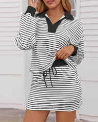 Plus Size V-Neck Mini Skirt Set – Casual 2-Piece Outfit