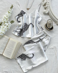 Sexy Leopard Print Satin Cami and Long Pants Pajama Set