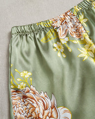 Sexy V-Neck Satin Cami & Shorts Pajama Set with Elegant Floral Print