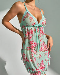 Sexy Floral Mesh Camisole Nightdress with Bow & Matching Thong