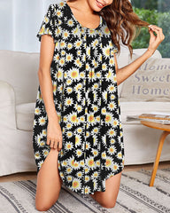 Soft Short Sleeve Crew Neck Lounge Sleep Dress