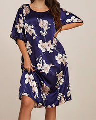 Plus Size Printed Ice Silk Nightdress