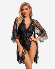 Sexy 2-Piece Lace Robe with Teddy Set