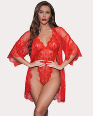 Sexy 2-Piece Lace Robe with Teddy Set