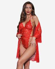 Sexy 2-Piece Lace Robe with Teddy Set