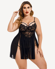 Plus Size Sexy Mesh Babydoll with Side Slit
