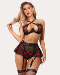 Sexy 3-Piece Floral Lace Push-Up Lingerie Set