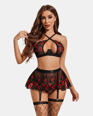 Sexy 3-Piece Floral Lace Push-Up Lingerie Set