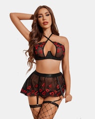 Sexy 3-Piece Floral Lace Push-Up Lingerie Set