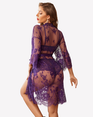 Women’s 3-Piece Sexy Lace Lingerie Set with Robe – Bra & Panty Nightwear