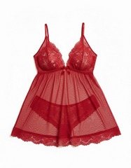 Sexy Plus Size Sheer Lace Cami Dress & Heart Panty Set