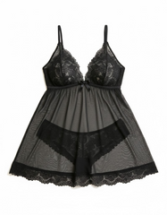 Sexy Plus Size Sheer Lace Cami Dress & Heart Panty Set