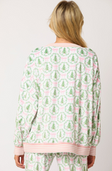 Christmas Print Long-Sleeve Top and Pants Pajama Set