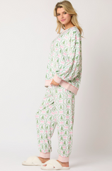 Christmas Print Long-Sleeve Top and Pants Pajama Set