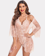 Sexy 2-Piece Lace Robe with Teddy Set
