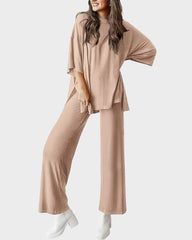 Split-Hem Wide Leg Pants 2-Piece Casual Set