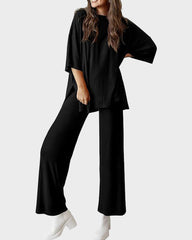 Split-Hem Wide Leg Pants 2-Piece Casual Set