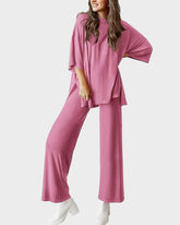 Split-Hem Wide Leg Pants 2-Piece Casual Set