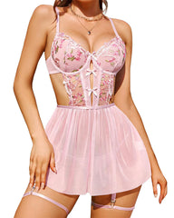 Sexy Lace Babydoll Lingerie for Women – Underwire Mesh Nightdress