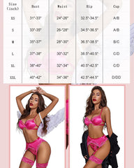 5-Piece Satin Lace Lingerie Set with Underwire Bra, Panty & Garter Belts