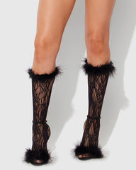 Sexy Black Feathered Floral Fishnet Ankle Socks