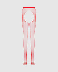 Red Sheer Fishnet Open-Crotch Tights