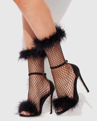 Sexy Black Feathered Fishnet Ankle Socks
