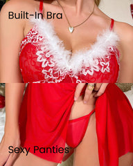 Sexy Christmas Mesh Nightgown with Lace Trim