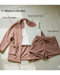 Women’s 3-Piece Sherpa Fleece Loungewear Set – Long Sleeve Top, Shorts & Pants