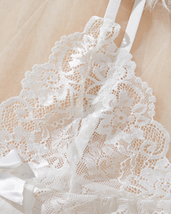 Sexy V Neck Sheer Lace Nightgown with G-String